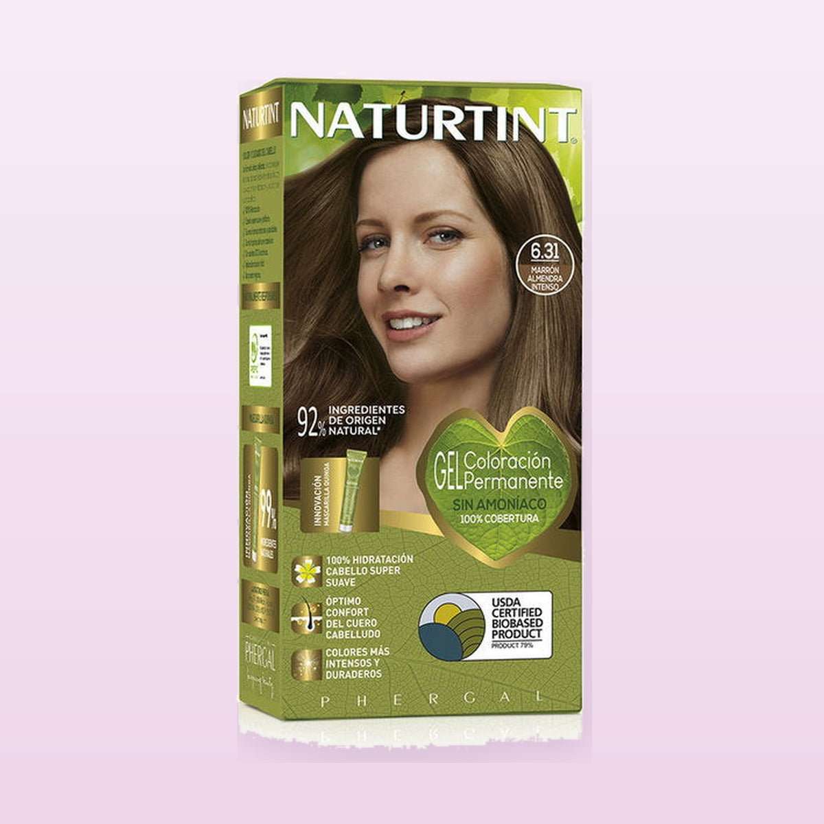 Naturtint 6.31N Deep Almond Brown permanent hair colour on a soft pastel background
