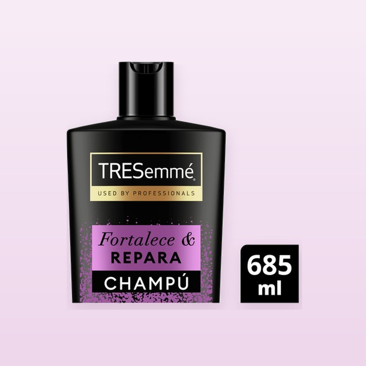 TRESemmé Repair and Strengthen Shampoo 685ml on a soft pastel background