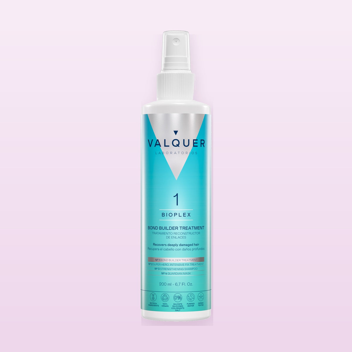 Valquer Bioplex No. 1 Bond Builder Treatment 200ml on a soft pastel background