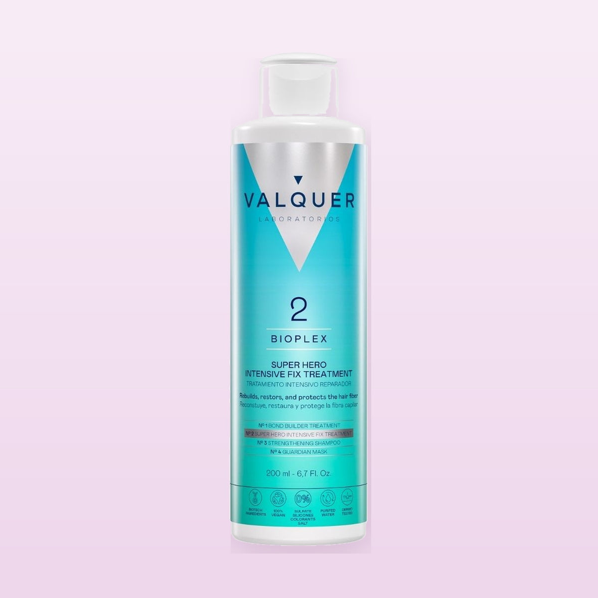 Valquer Bioplex No. 2 Intensive Repair Treatment 200ml on a soft pastel background