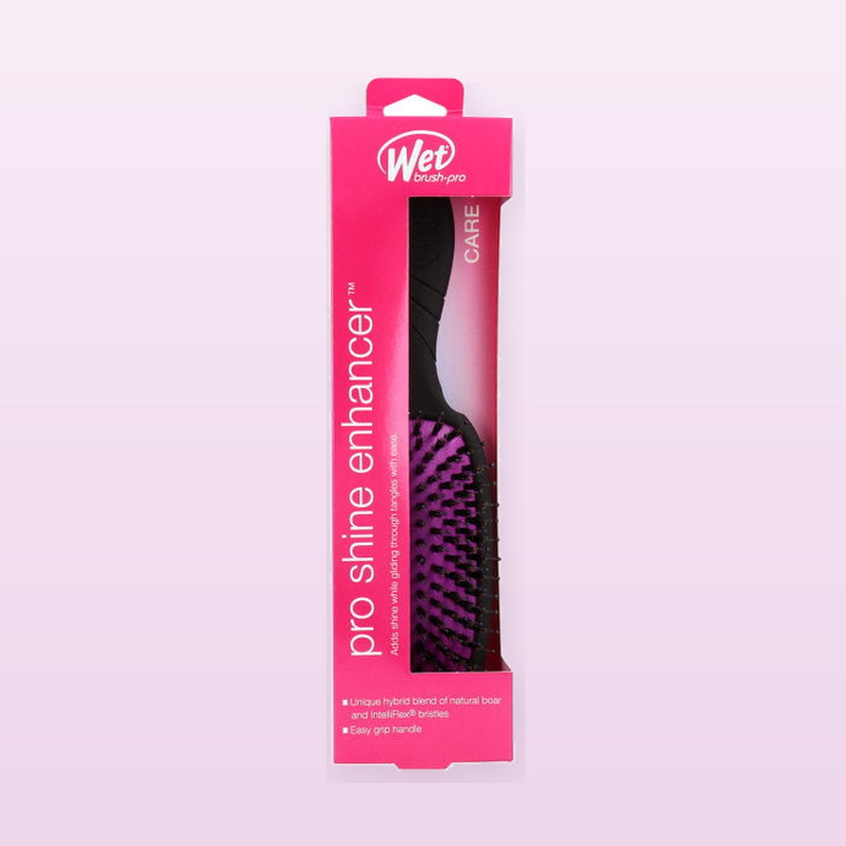 Wet Brush Pro Shine Enhancer Black on a soft pastel background